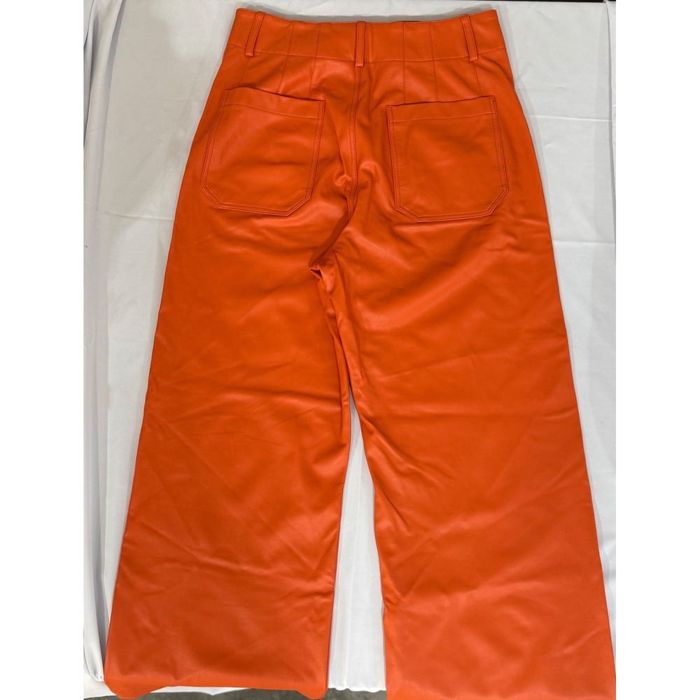 Maeve Anthropologie The Colette Faux Leather Wide Leg Pants Orange 29 OB1566469 - Picture 6 of 7
